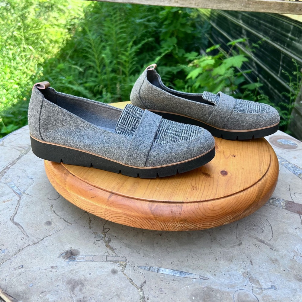 Webster Plaid Platform Loafers Women Size 10 Grey Wool Houndstooth Dr Scholls